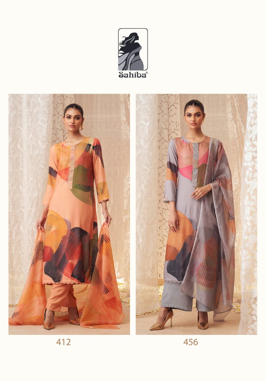 Nazma By Sahiba Stape Twill Digital Printed Dress Material Wholesale Shop In Surat
